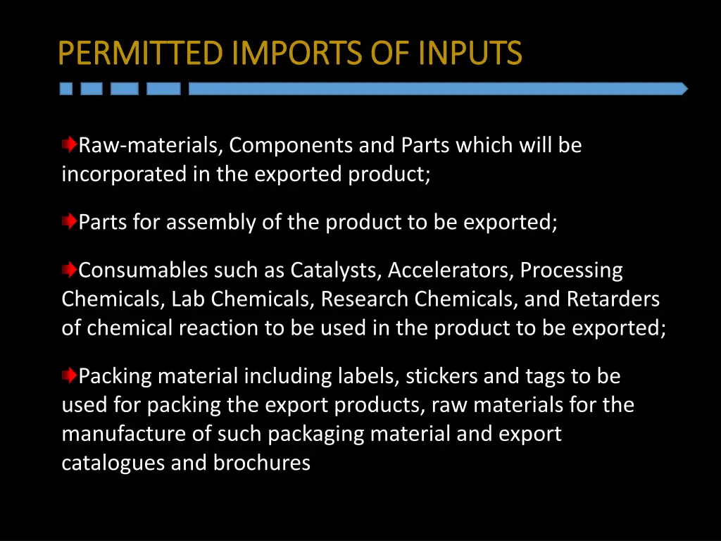 permitted imports of inputs permitted imports