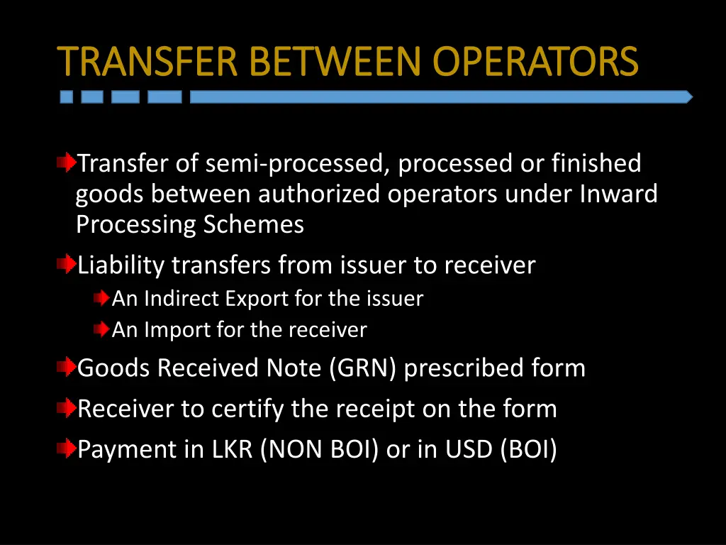 transfer between operators transfer between