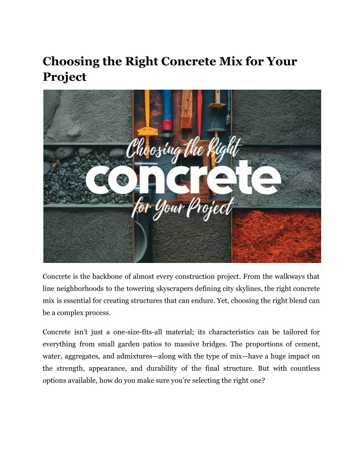 choosing the right concrete mix for your project