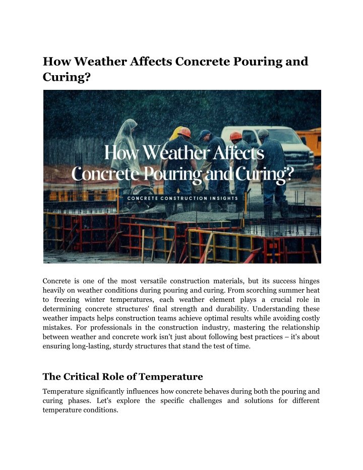 how weather affects concrete pouring and curing