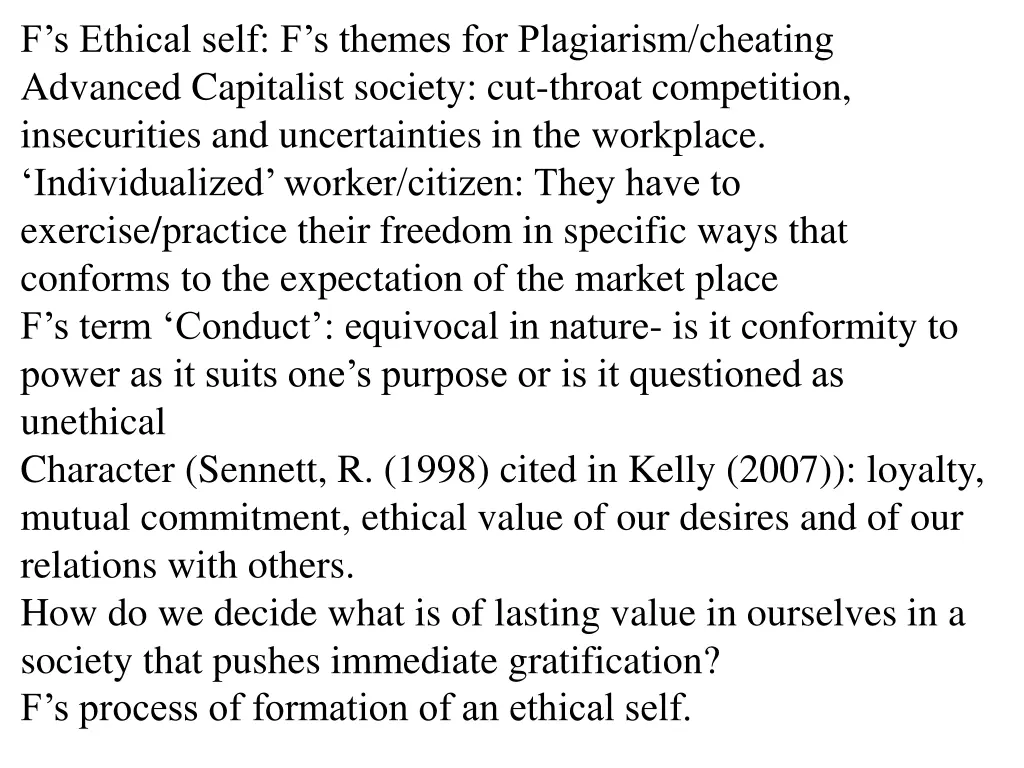 f s ethical self f s themes for plagiarism