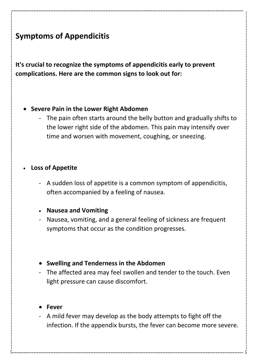 symptoms of appendicitis