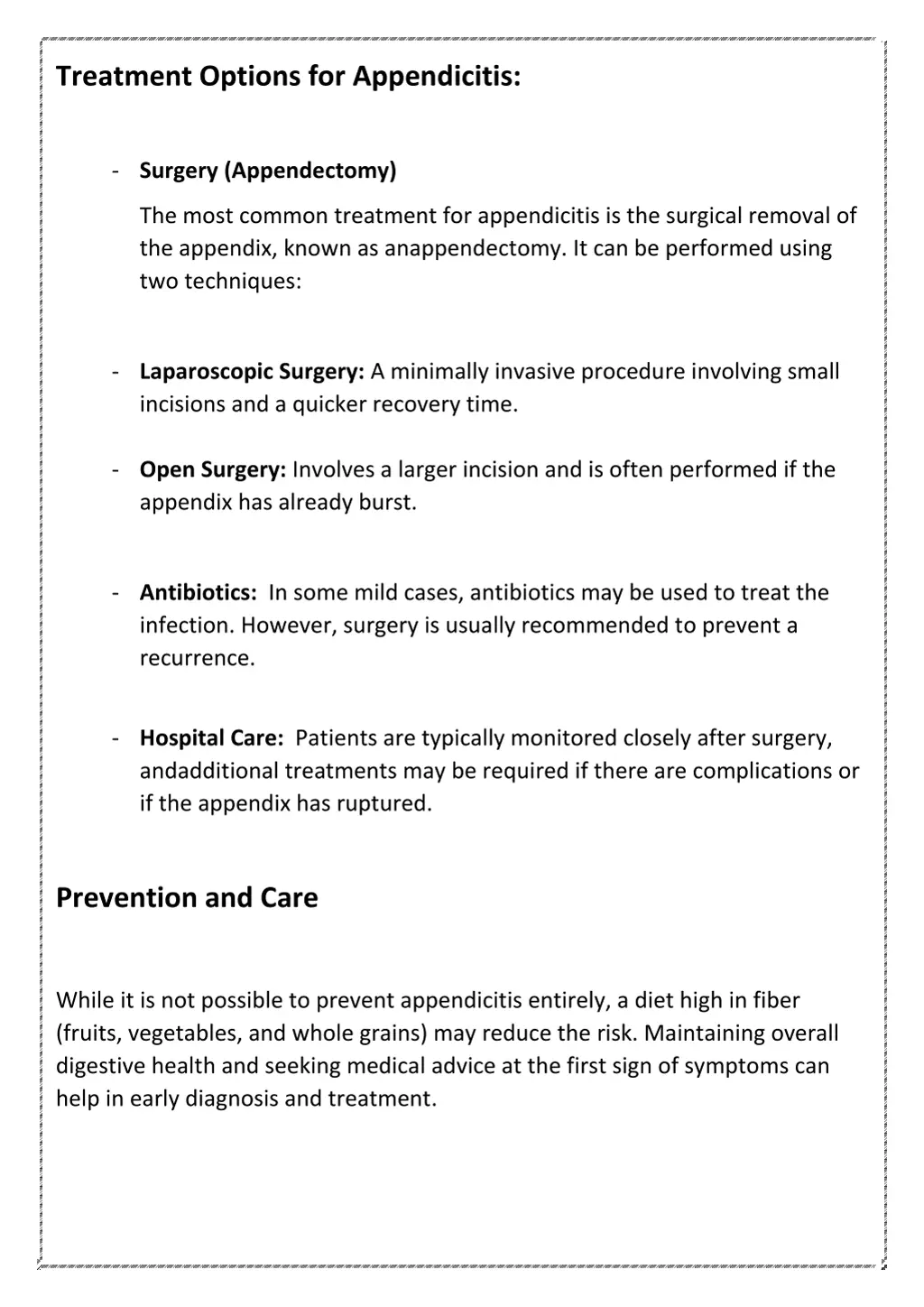 treatment options for appendicitis