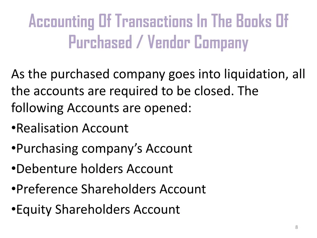 accounting of transactions in the books