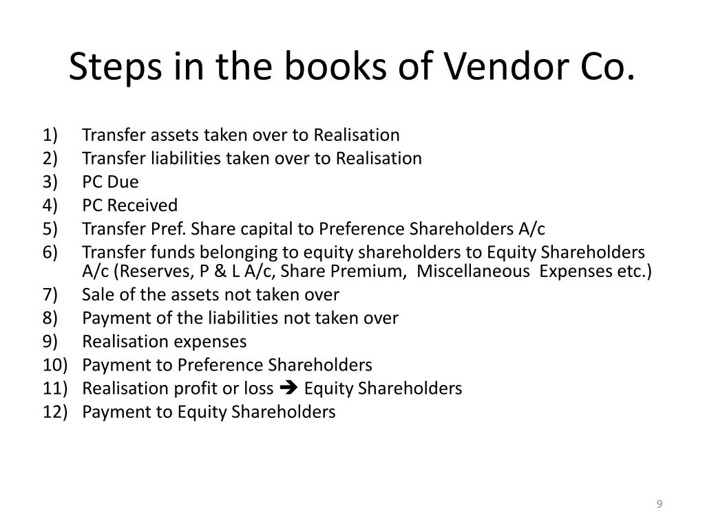 steps in the books of vendor co