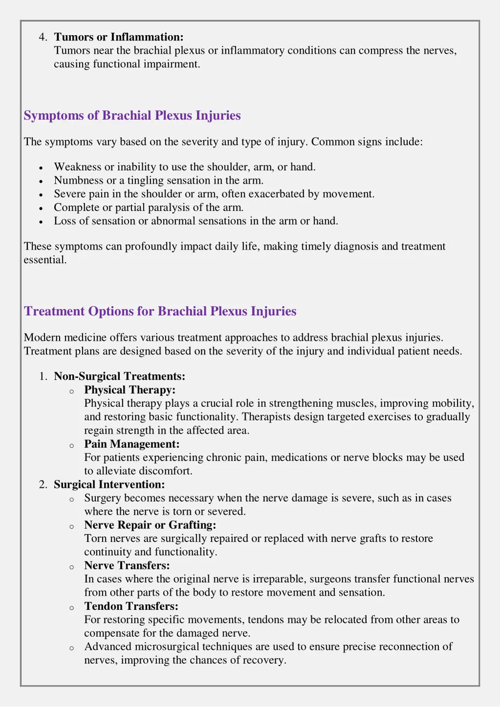 4 tumors or inflammation tumors near the brachial