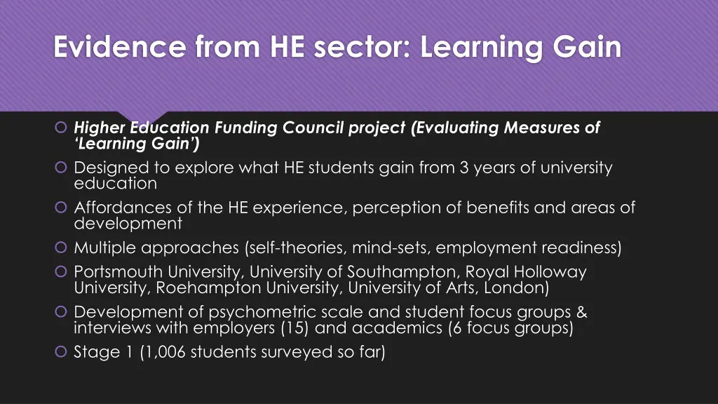 evidence from he sector learning gain