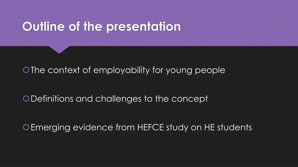 outline of the presentation