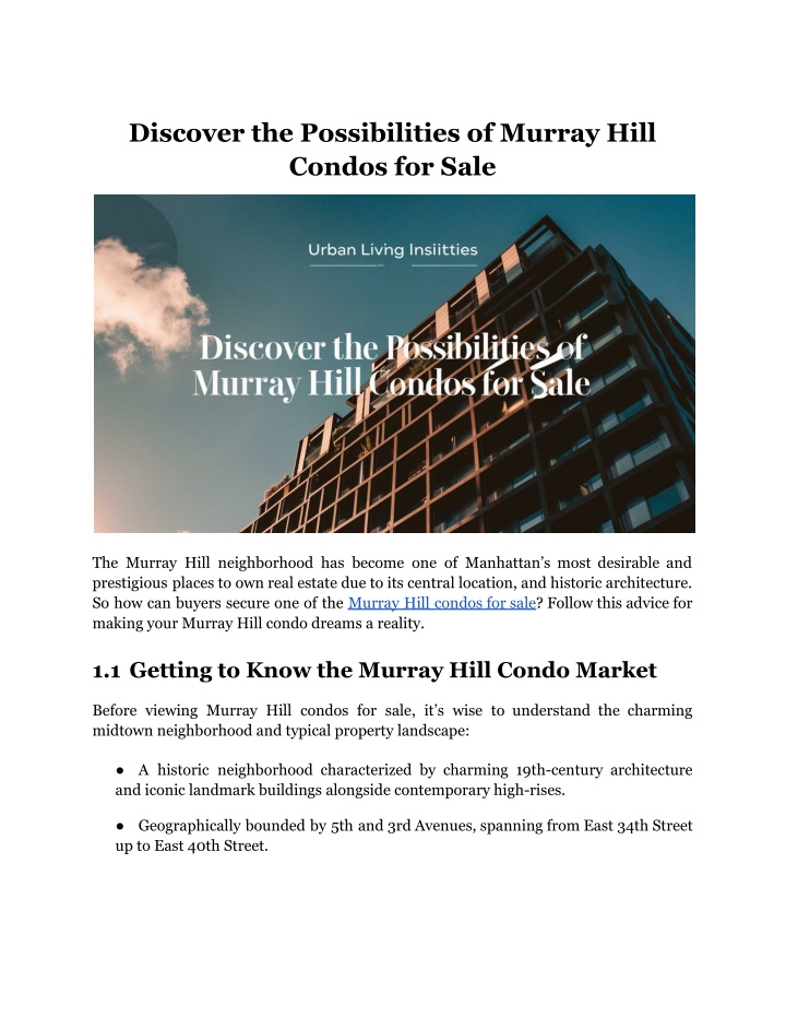 discover the possibilities of murray hill condos