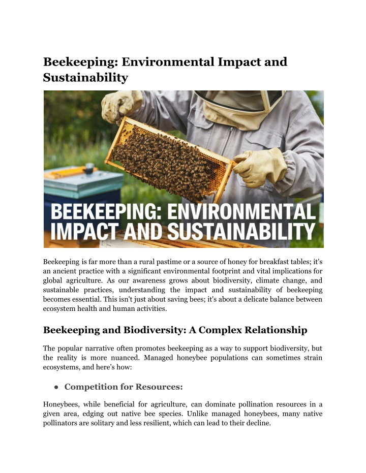 beekeeping environmental impact and sustainability