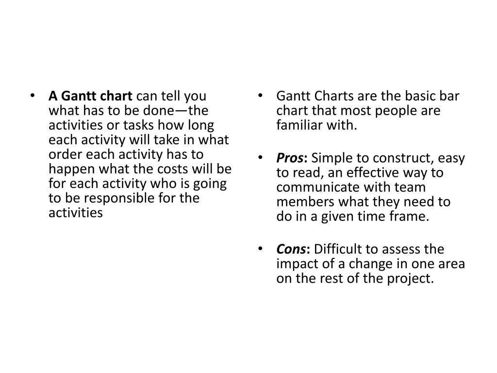 a gantt chart can tell you what has to be done