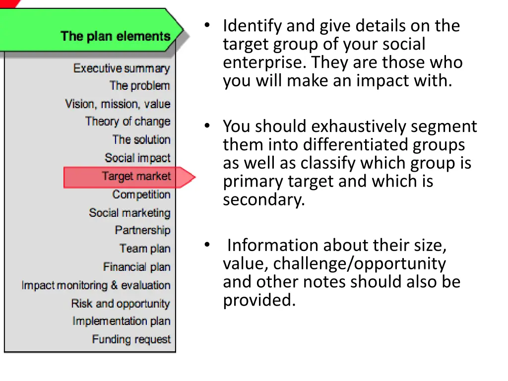 identify and give details on the target group