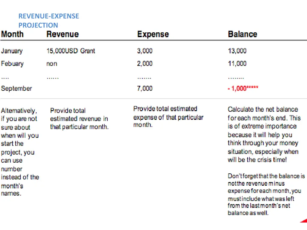 revenue expense projection