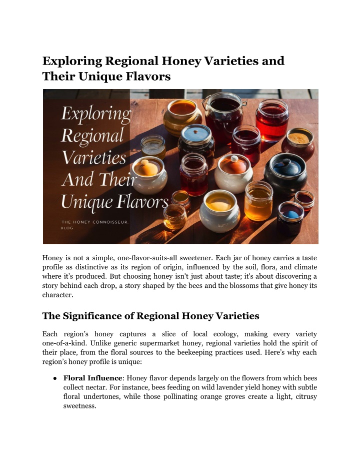 exploring regional honey varieties and their