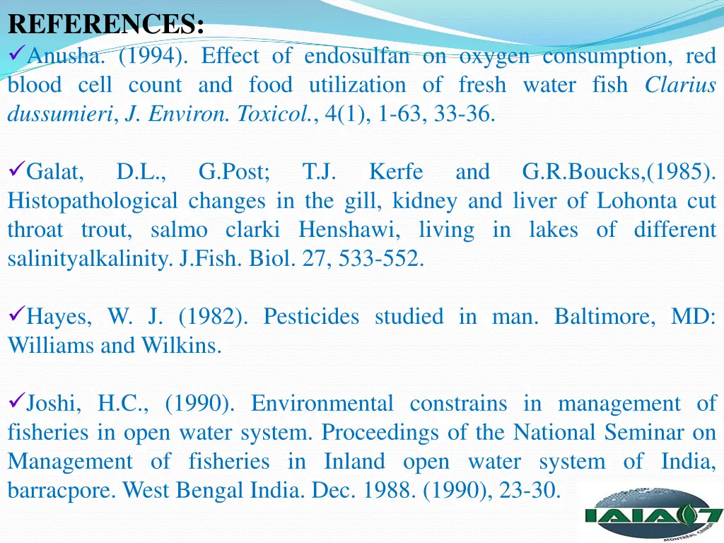 references anusha 1994 effect of endosulfan