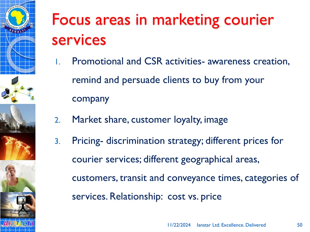 focus areas in marketing courier services