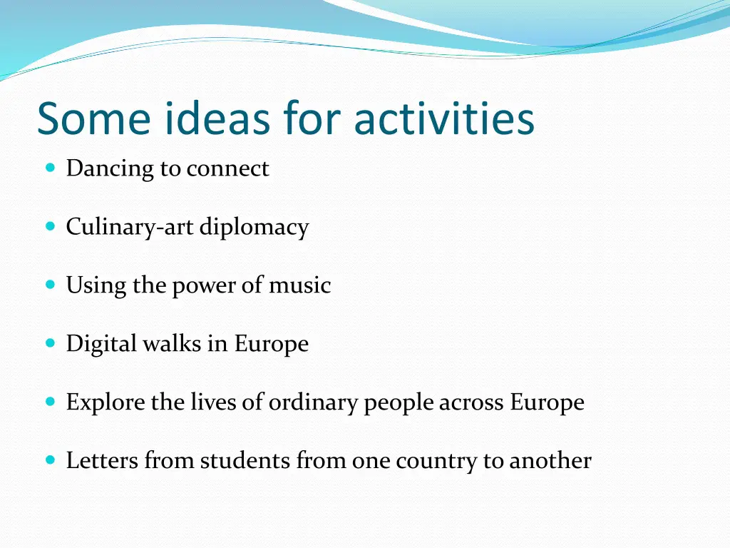 some ideas for activities dancing to connect