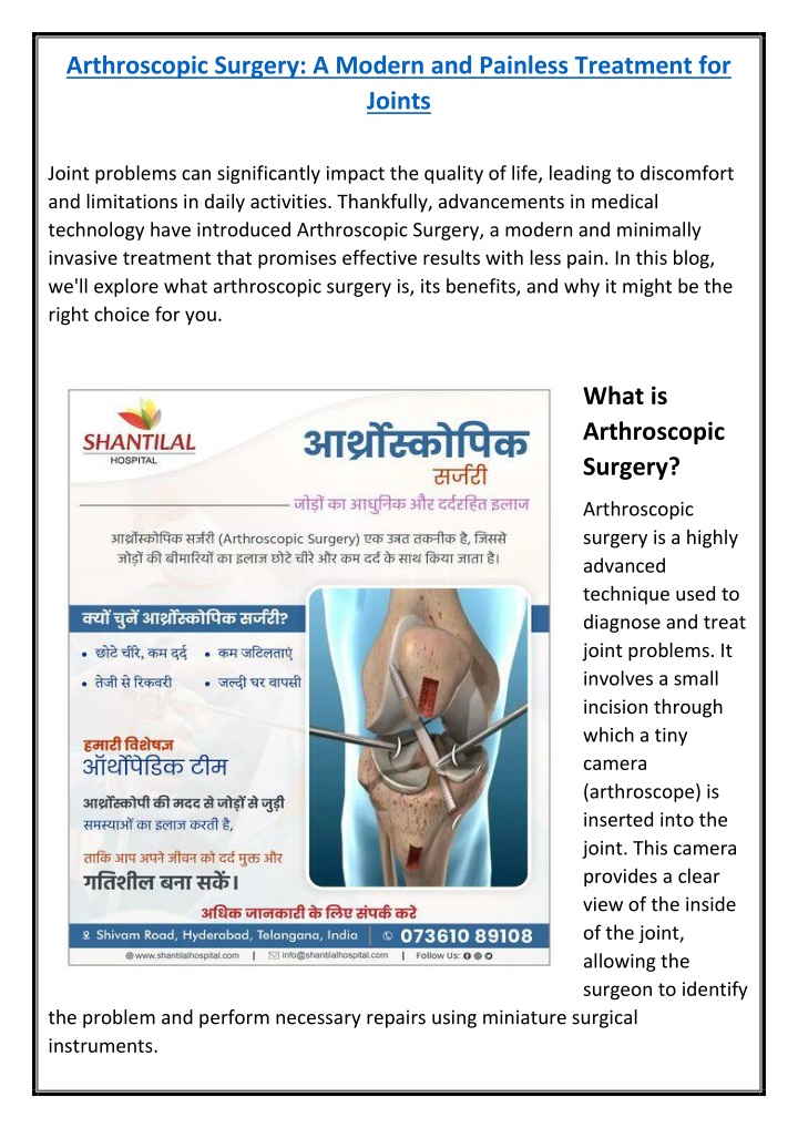 arthroscopic surgery a modern and painless