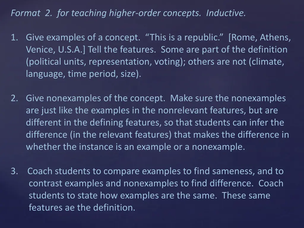 format 2 for teaching higher order concepts