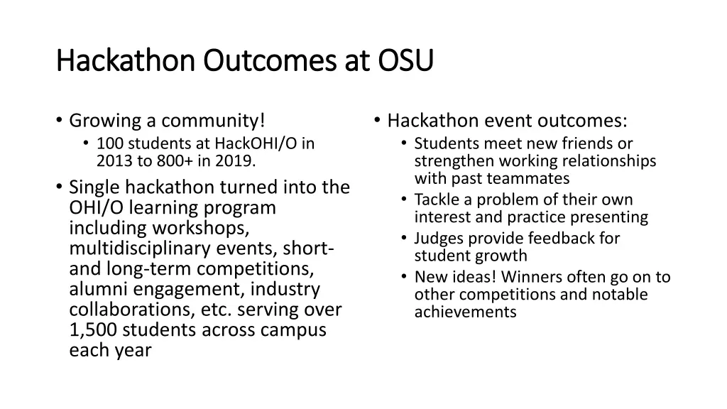 hackathon outcomes at osu hackathon outcomes