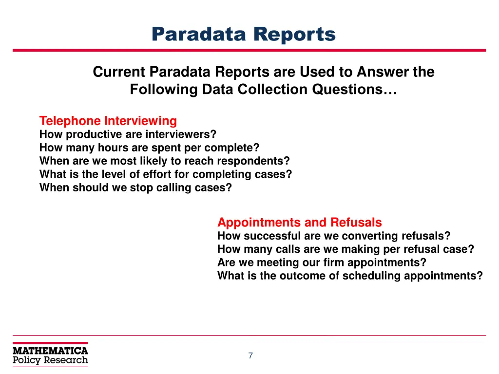 paradata reports