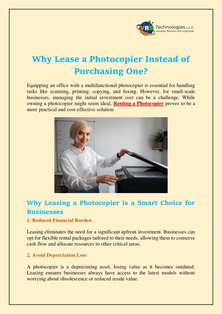 why lease a photocopier instead of purchasing one