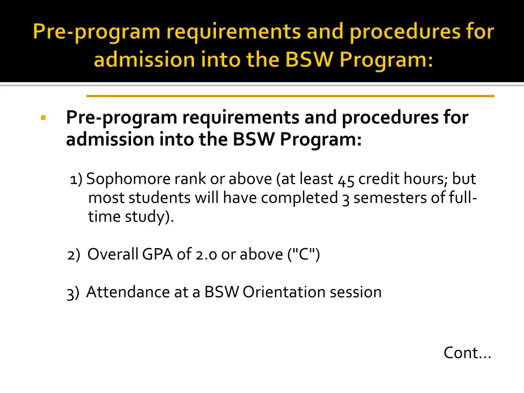 pre program requirements and procedures