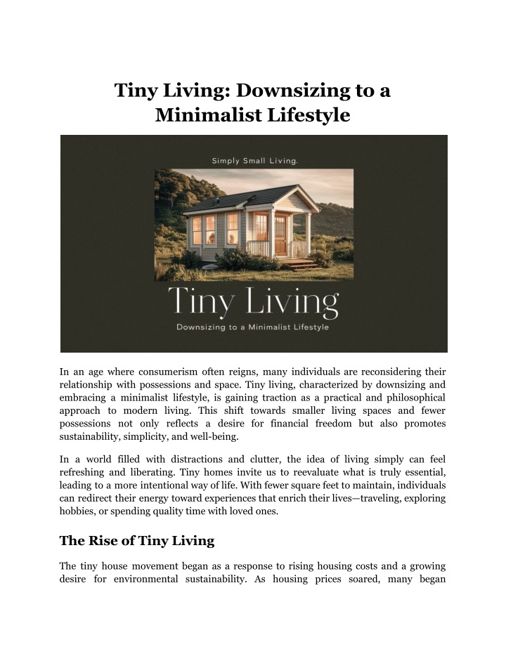 tiny living downsizing to a minimalist lifestyle