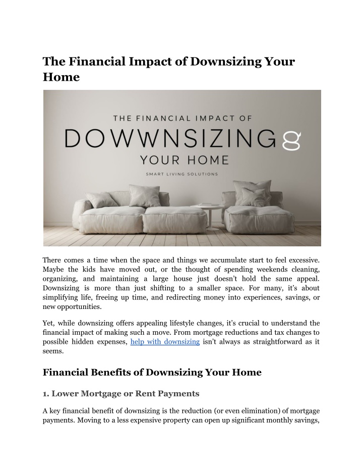 the financial impact of downsizing your home