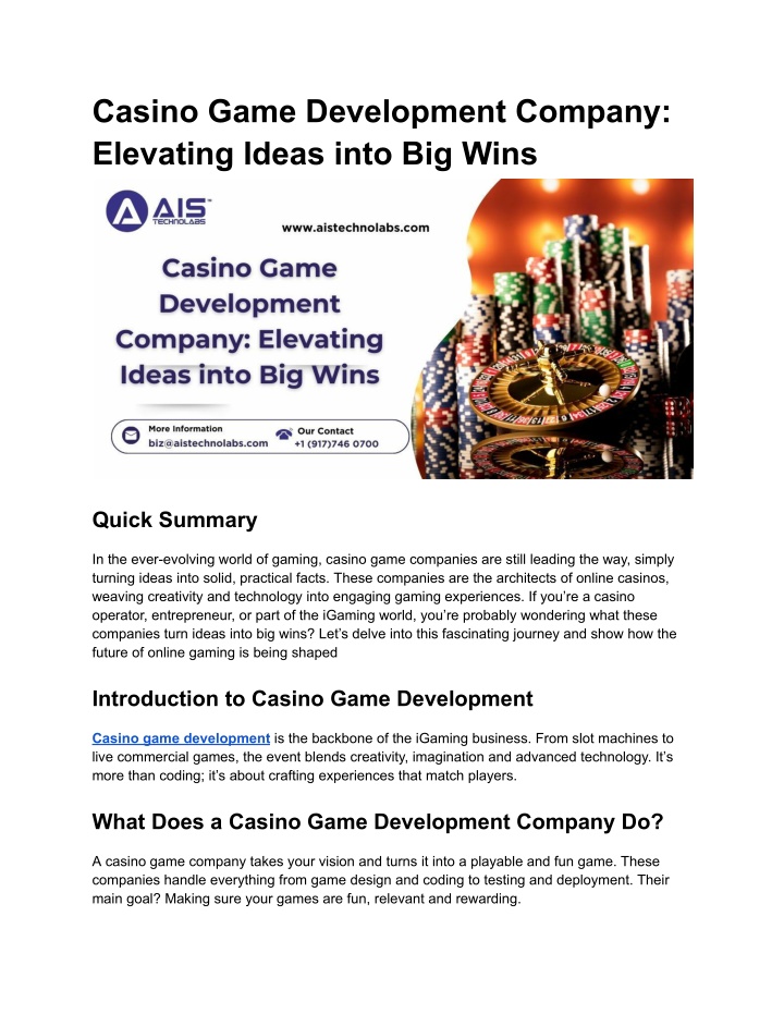 casino game development company elevating ideas