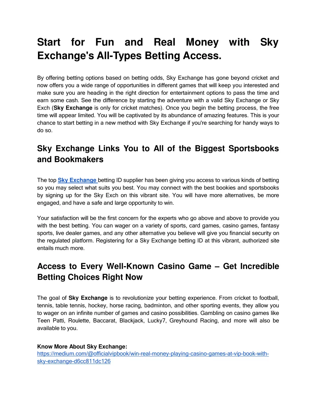 start exchange s all types betting access