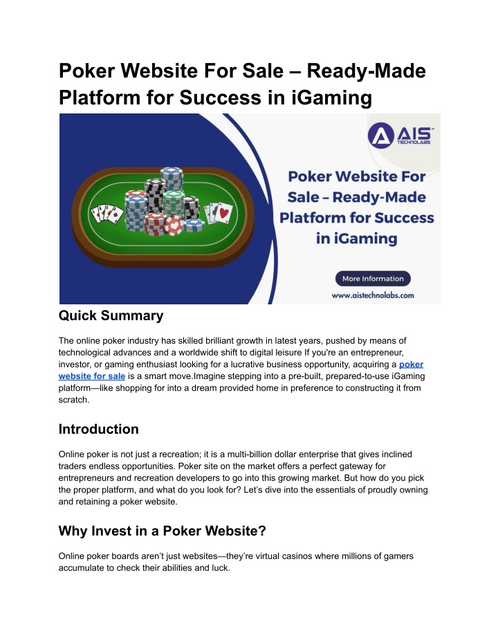 poker website for sale ready made platform