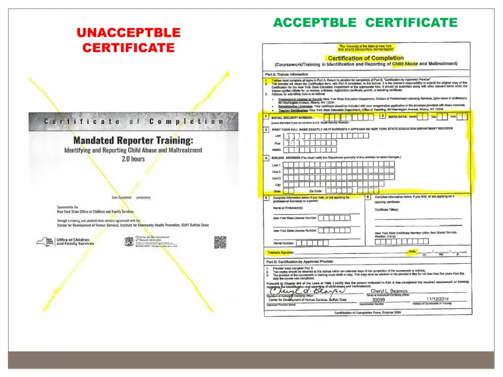 acceptble certificate