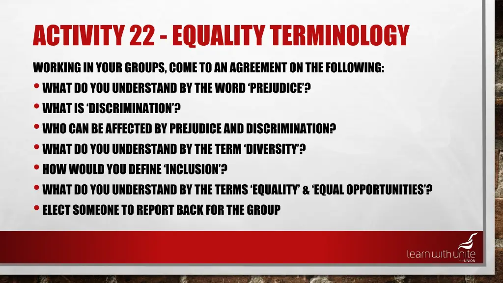 activity 22 equality terminology