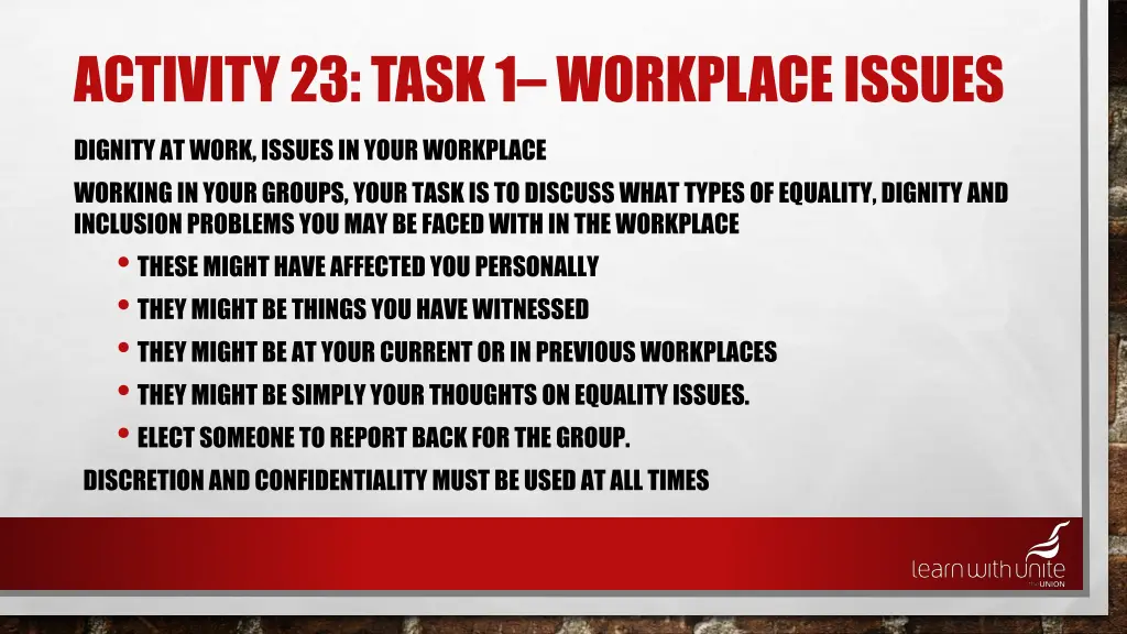 activity 23 task 1 workplace issues