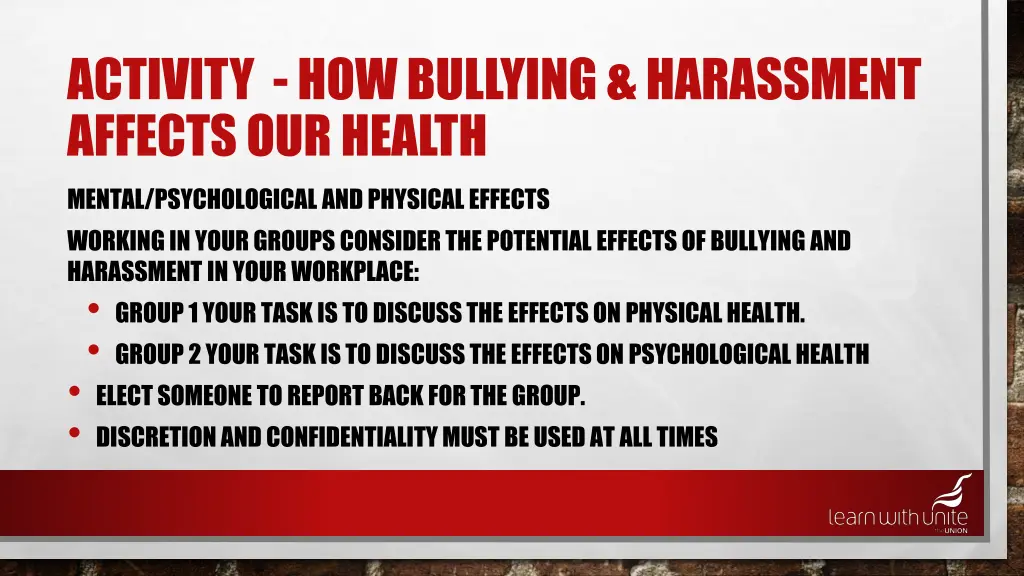 activity how bullying harassment affects