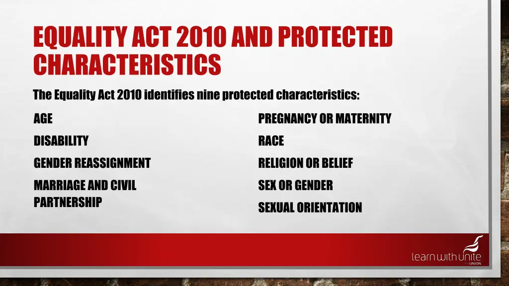 equality act 2010 and protected characteristics