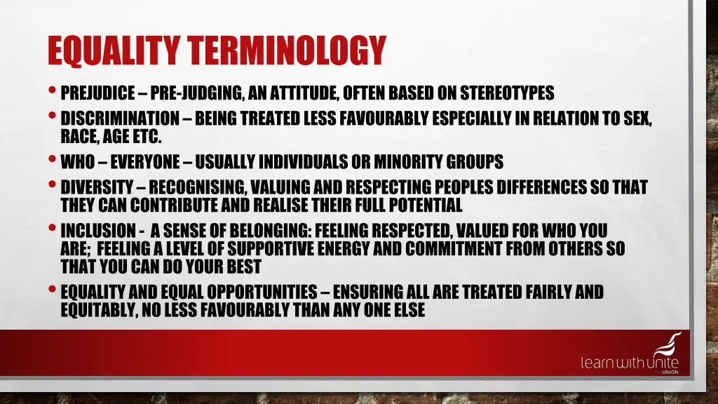 equality terminology prejudice pre judging