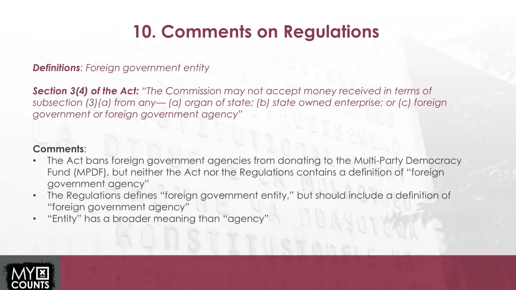 10 comments on regulations