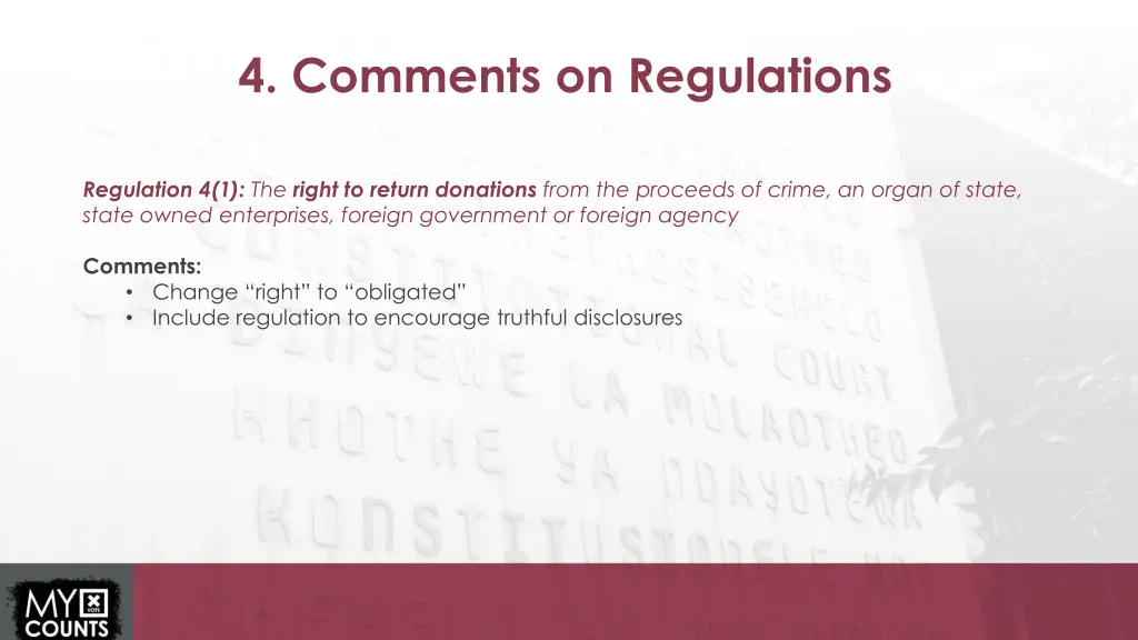 4 comments on regulations