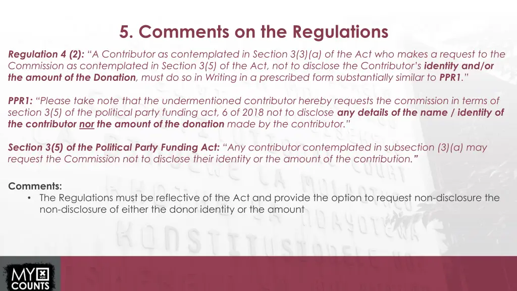 5 comments on the regulations