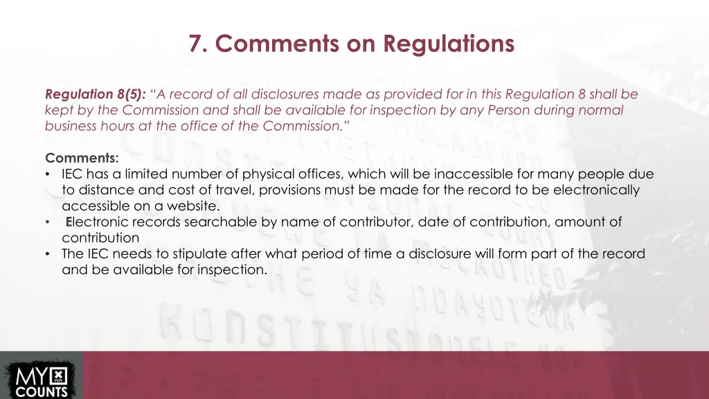 7 comments on regulations