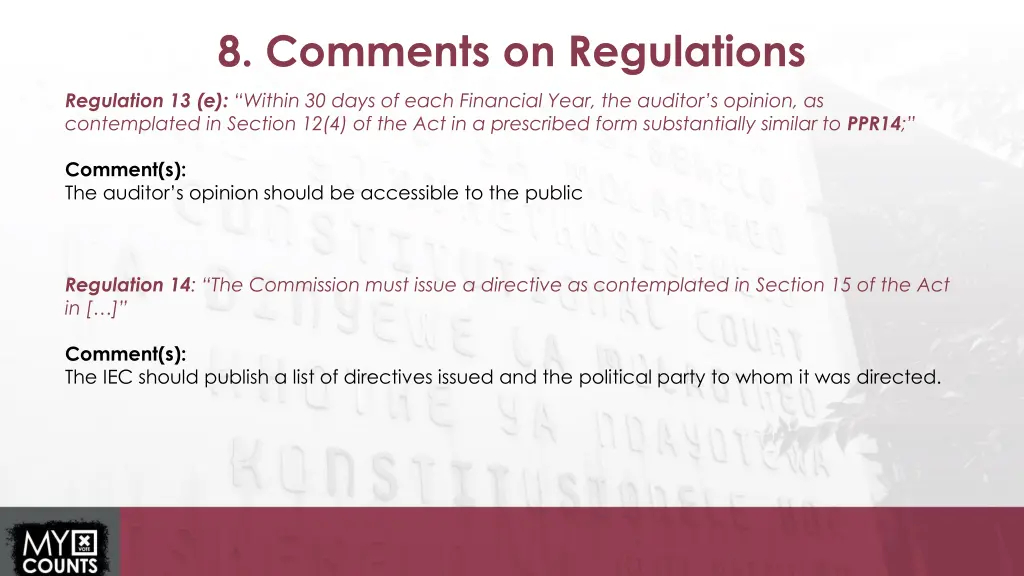 8 comments on regulations