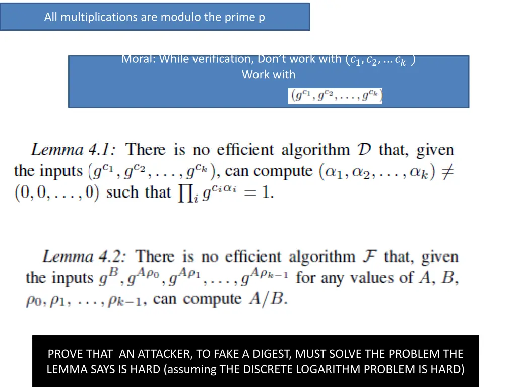 all multiplications are modulo the prime p