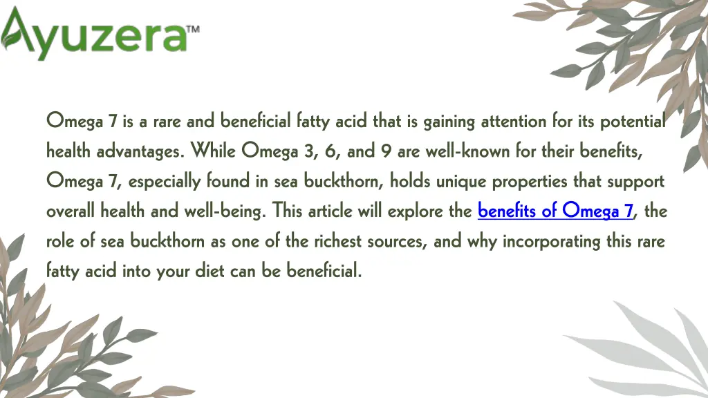 omega 7 is a rare and beneficial fatty acid that