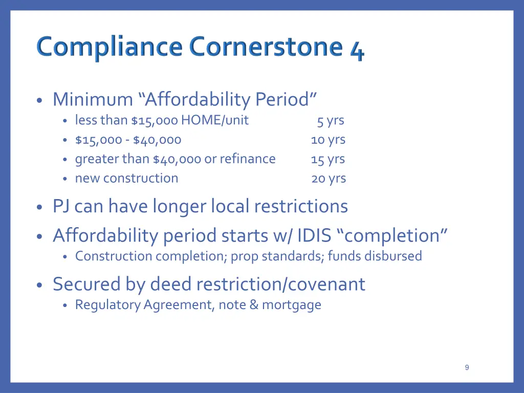 minimum affordability period less than