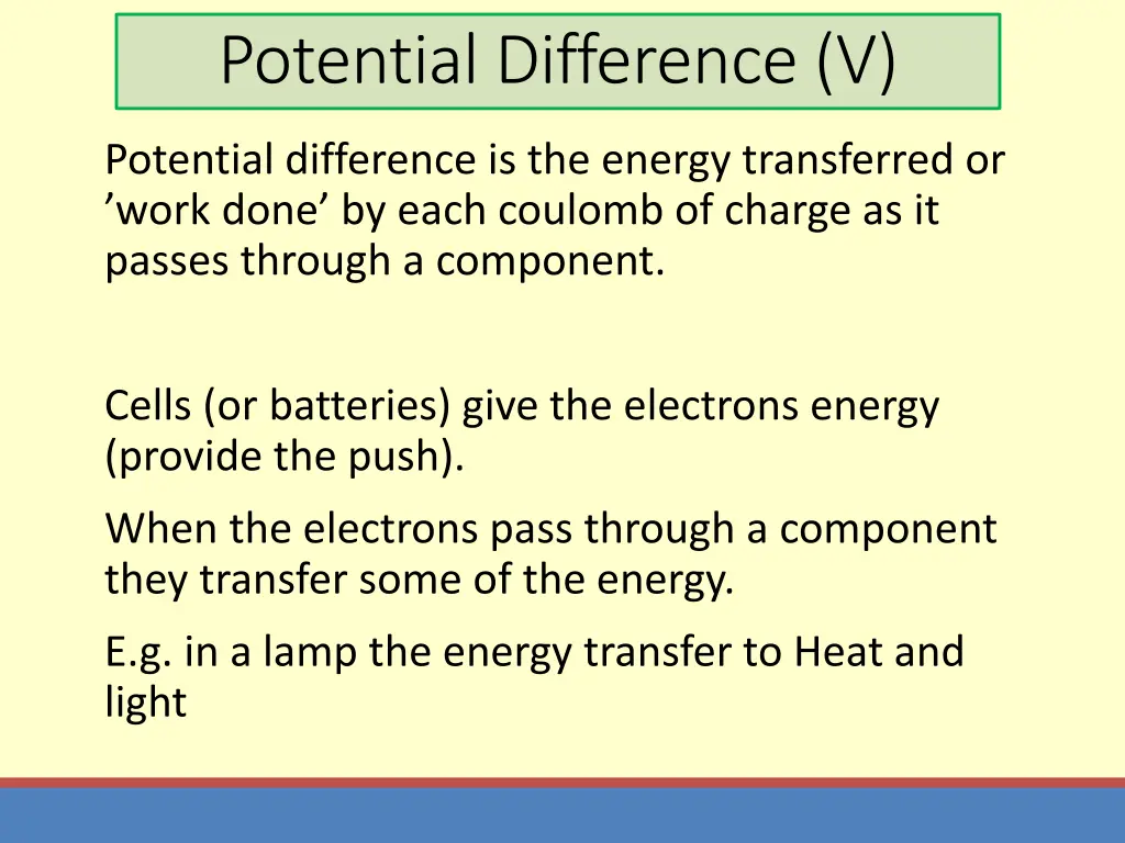 potential difference v