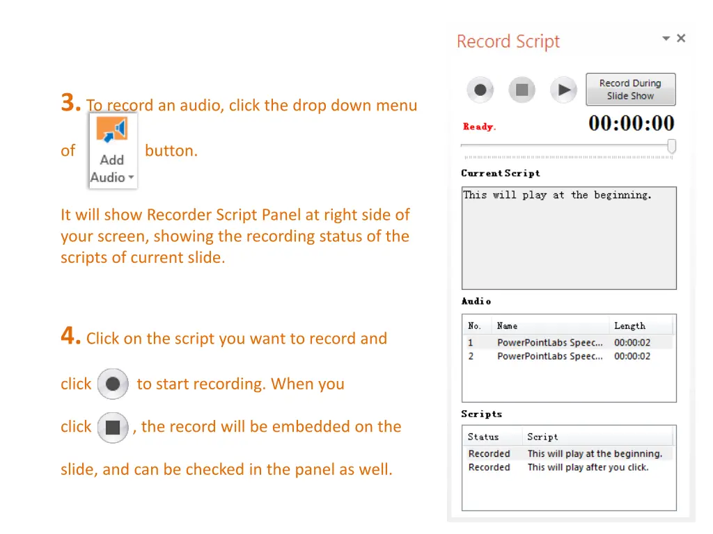 3 to record an audio click the drop down menu