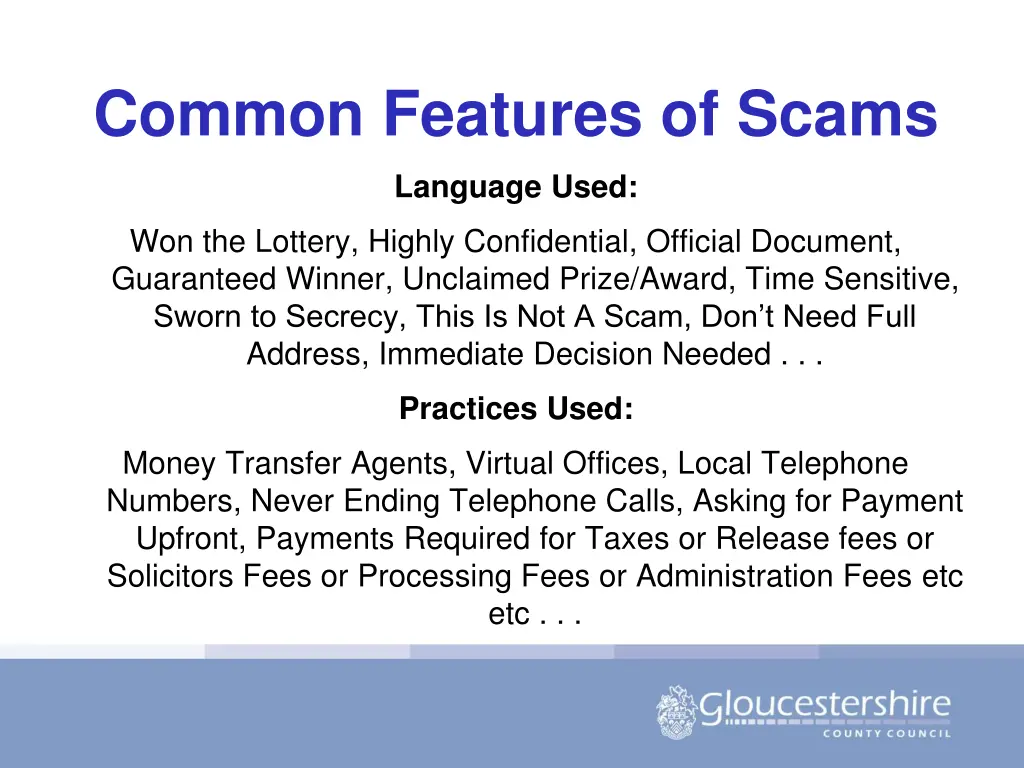 common features of scams