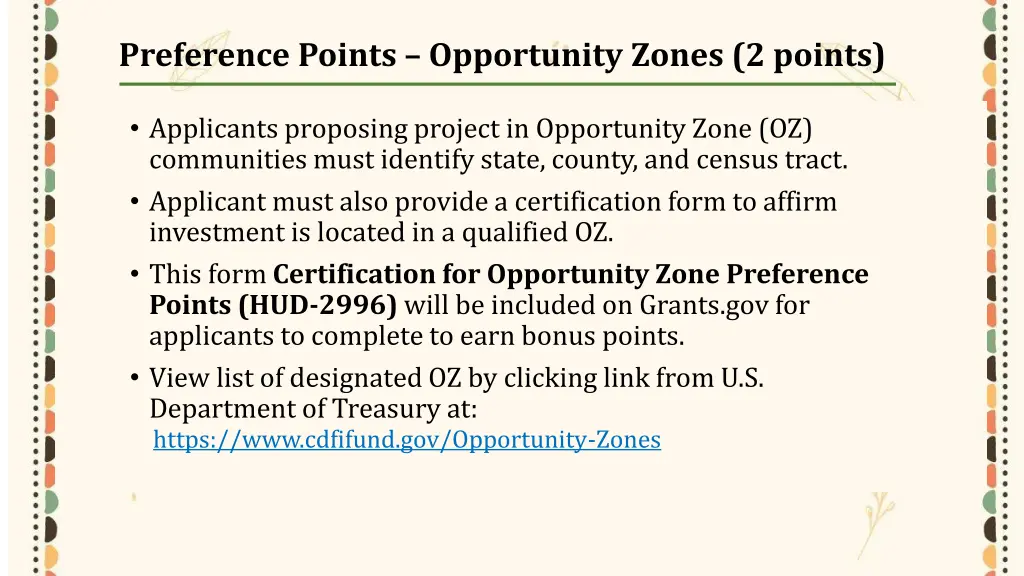 preference points opportunity zones 2 points